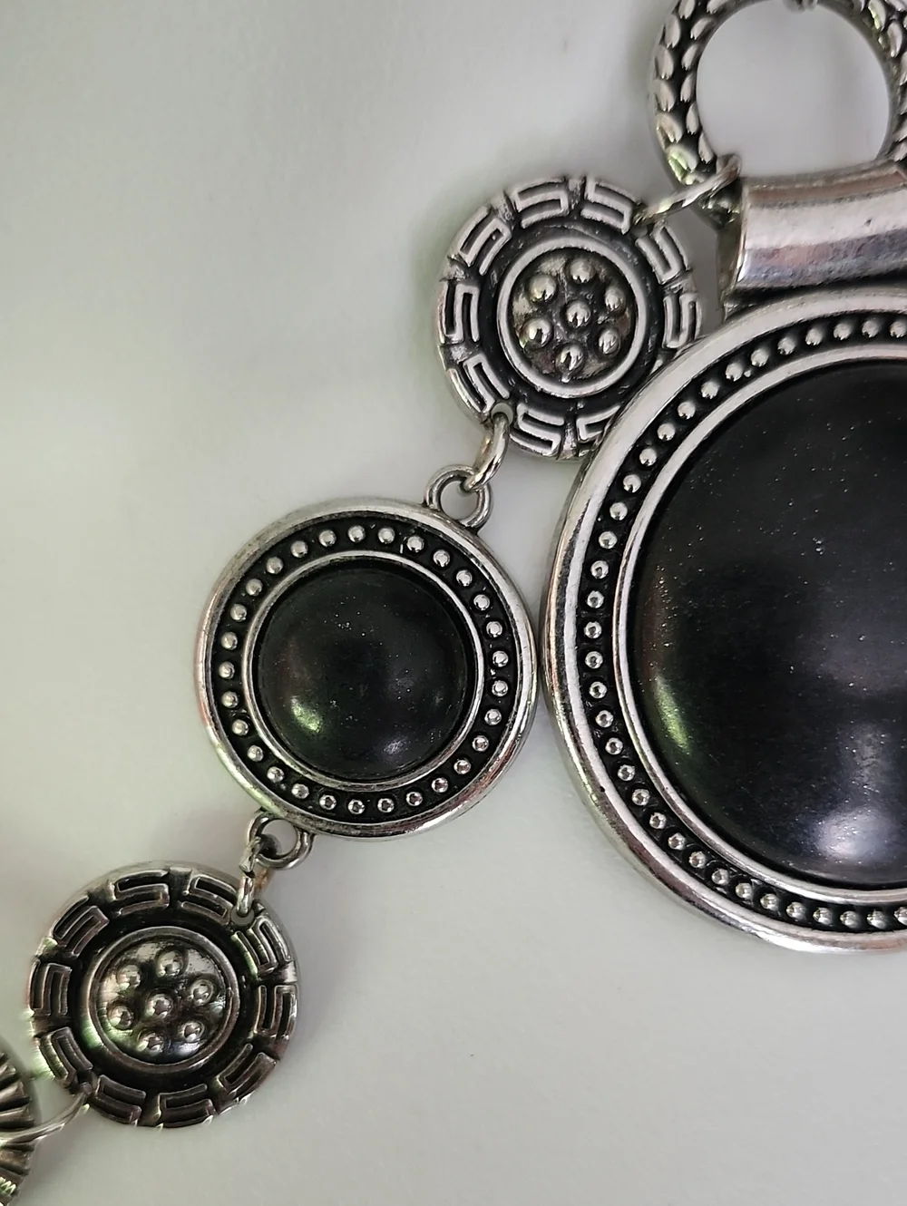 Silver-Tone Black Circular Pendant Necklace